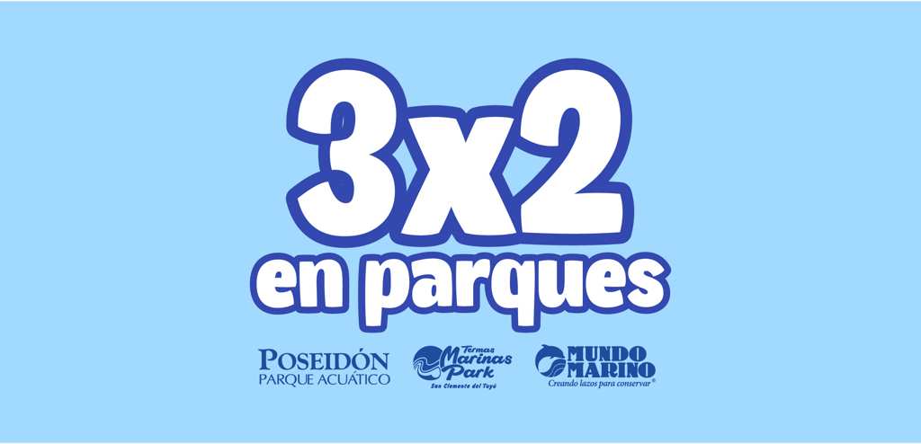 3x2 en parques! Mundo Marino Termas Marinas Park Poseidón Parque Acuático